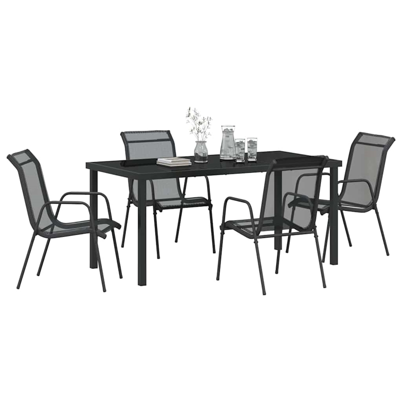 vidaXL Steel Dining Set in Black