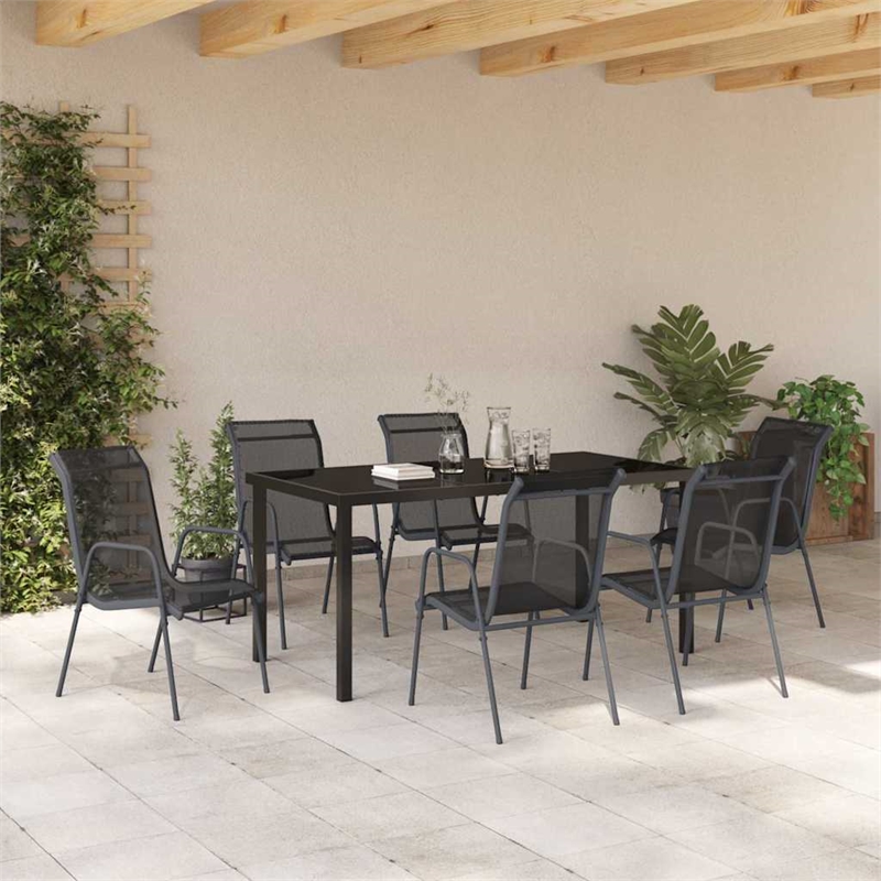 vidaXL Steel Dining Set in Black