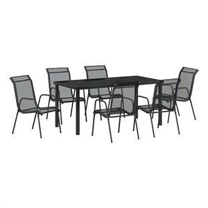 vidaXL Steel Dining Set in Black