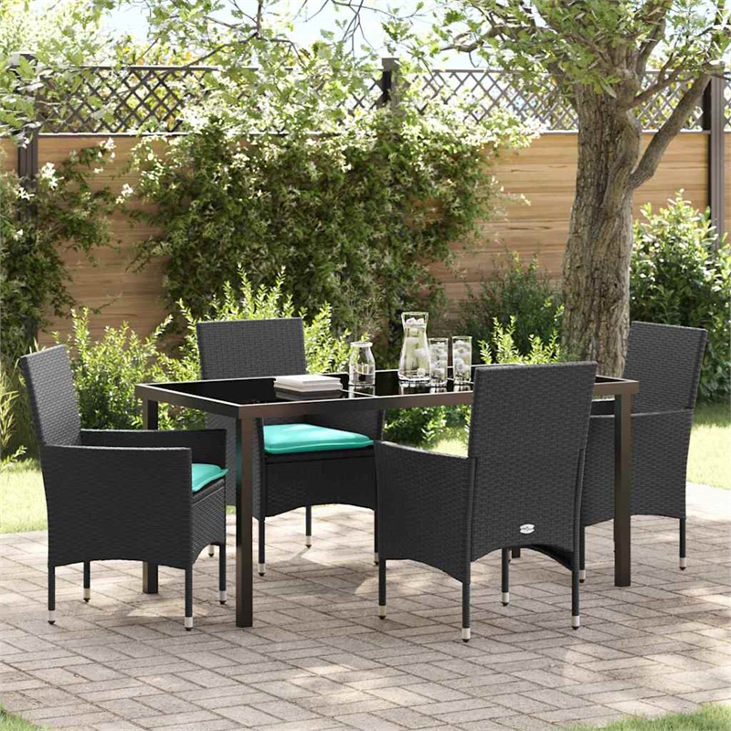 vidaXL Steel Furniture Set with Cushions in Black