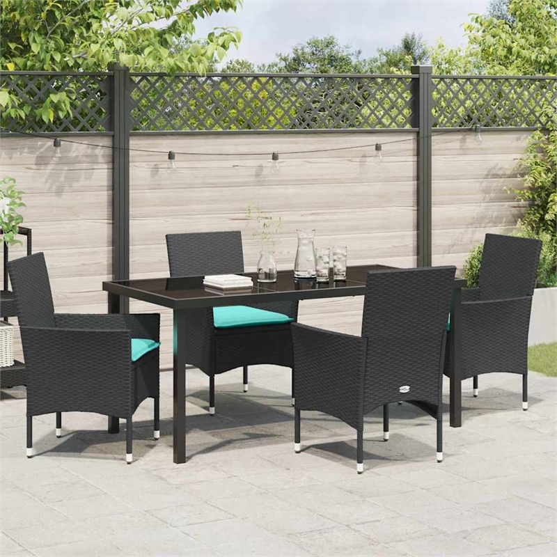 vidaXL Steel Furniture Set with Cushions in Black