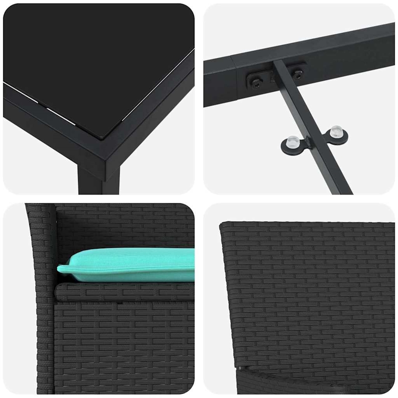 vidaXL Steel Furniture Set with Cushions in Black