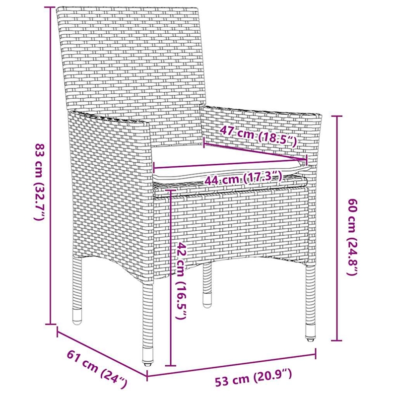 vidaXL Steel Furniture Set with Cushions in Black
