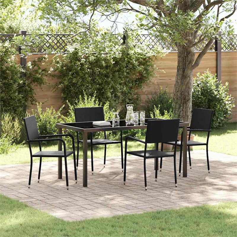 vidaXL Poly Rattan Dining Set with Cushions in Black