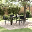 vidaXL Poly Rattan Dining Set with Cushions in Black