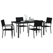 vidaXL Poly Rattan Dining Set with Cushions in Black