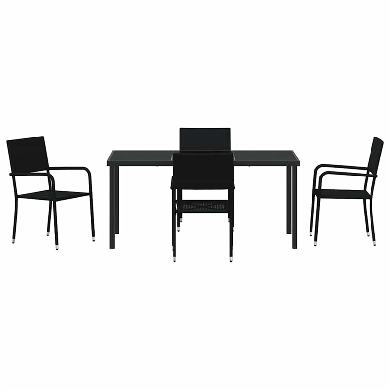 vidaXL Poly Rattan Dining Set with Cushions in Black