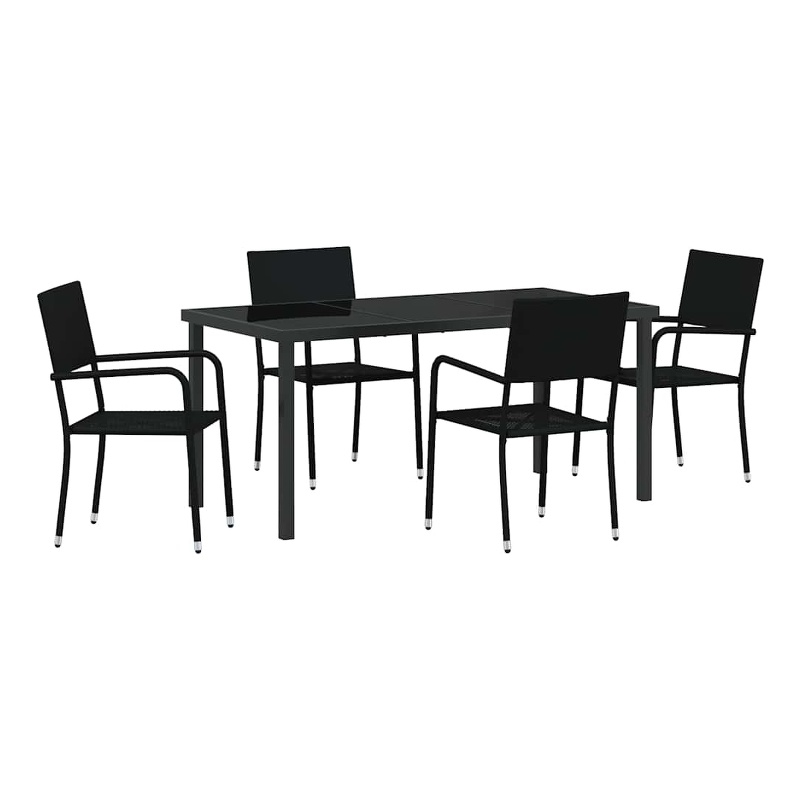 vidaXL Poly Rattan Dining Set with Cushions in Black
