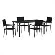 vidaXL Poly Rattan Dining Set with Cushions in Black
