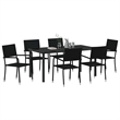 vidaXL Poly Rattan Dining Set with Cushions in Black