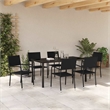 vidaXL Poly Rattan Dining Set with Cushions in Black