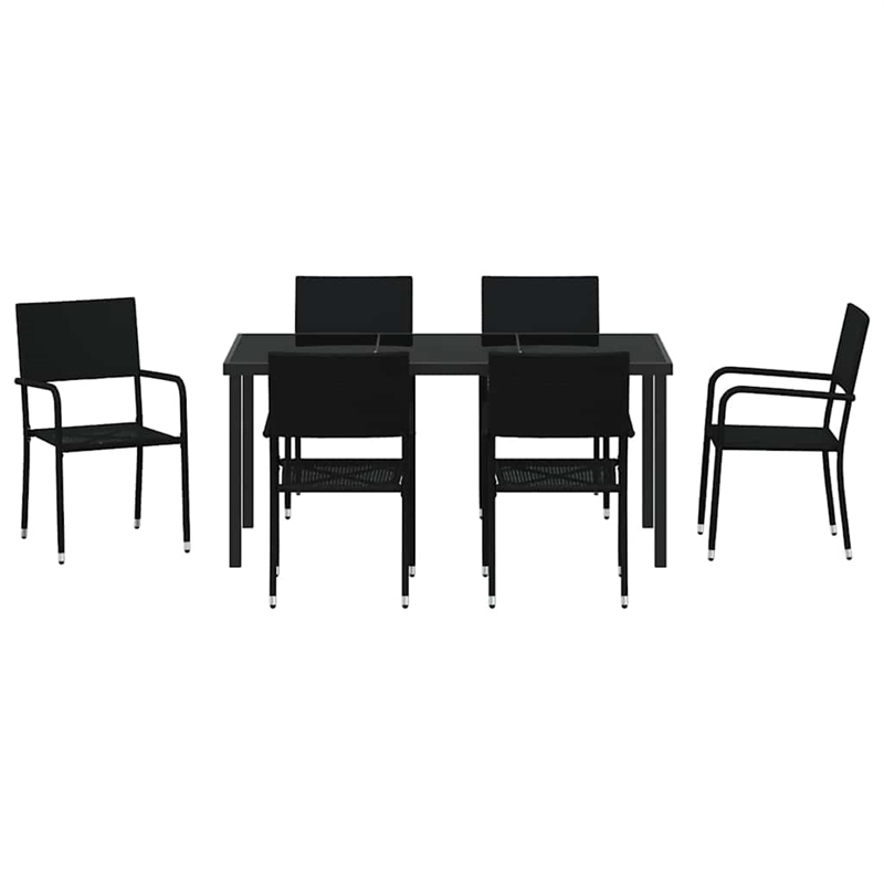 vidaXL Poly Rattan Dining Set with Cushions in Black
