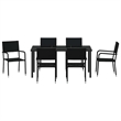 vidaXL Poly Rattan Dining Set with Cushions in Black