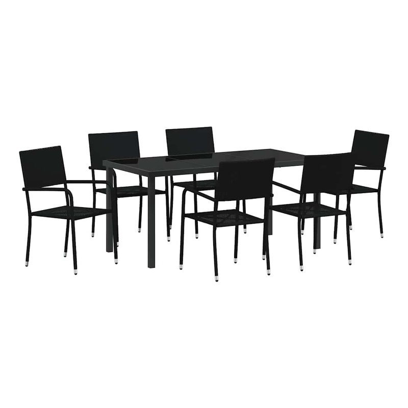 vidaXL Poly Rattan Dining Set with Cushions in Black