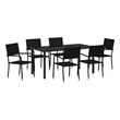 vidaXL Poly Rattan Dining Set with Cushions in Black