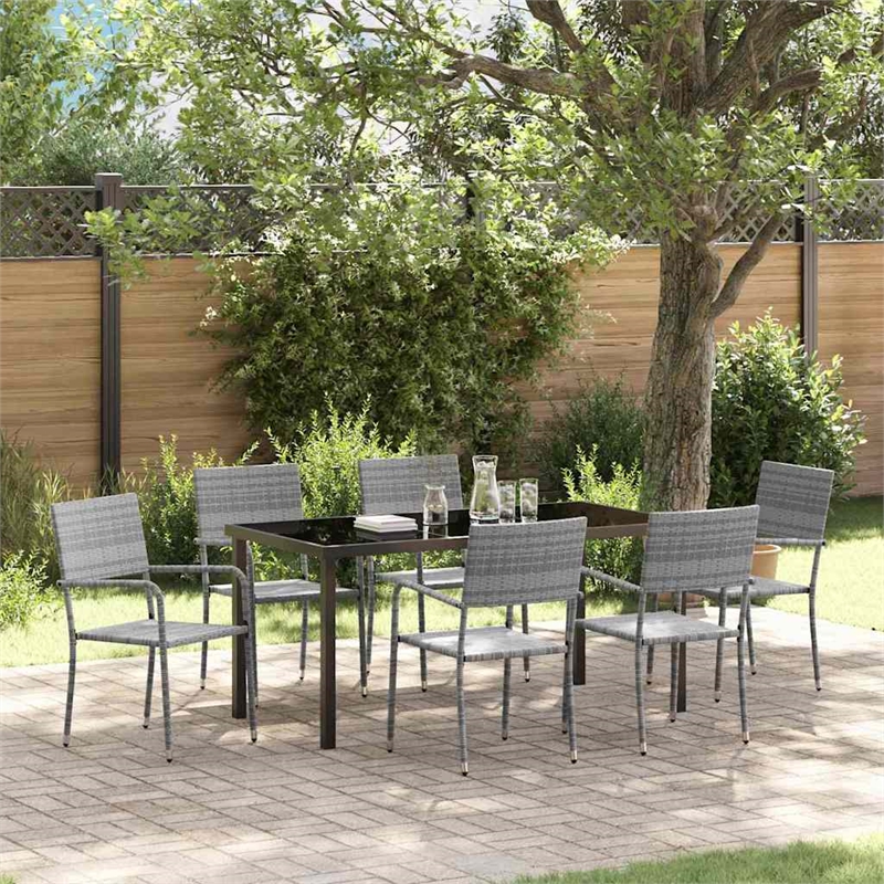 vidaXL Poly Rattan Dining Set with Cushions in Gray
