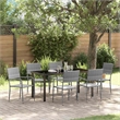 vidaXL Poly Rattan Dining Set with Cushions in Gray