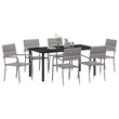 vidaXL Poly Rattan Dining Set with Cushions in Gray
