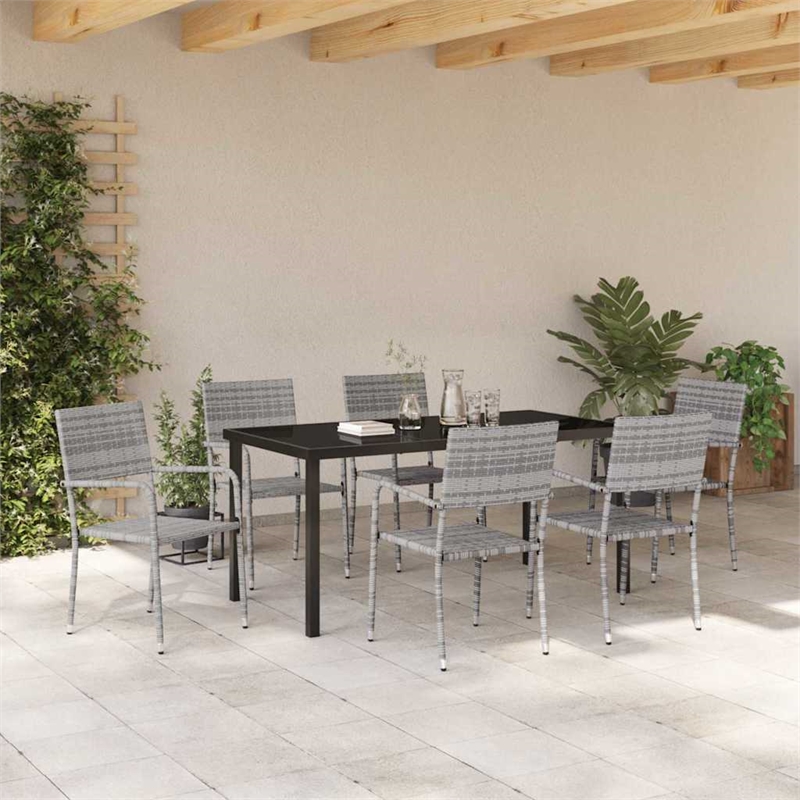 vidaXL Poly Rattan Dining Set with Cushions in Gray