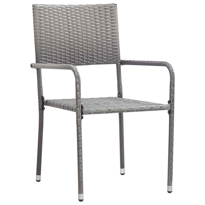 vidaXL Poly Rattan Dining Set with Cushions in Gray