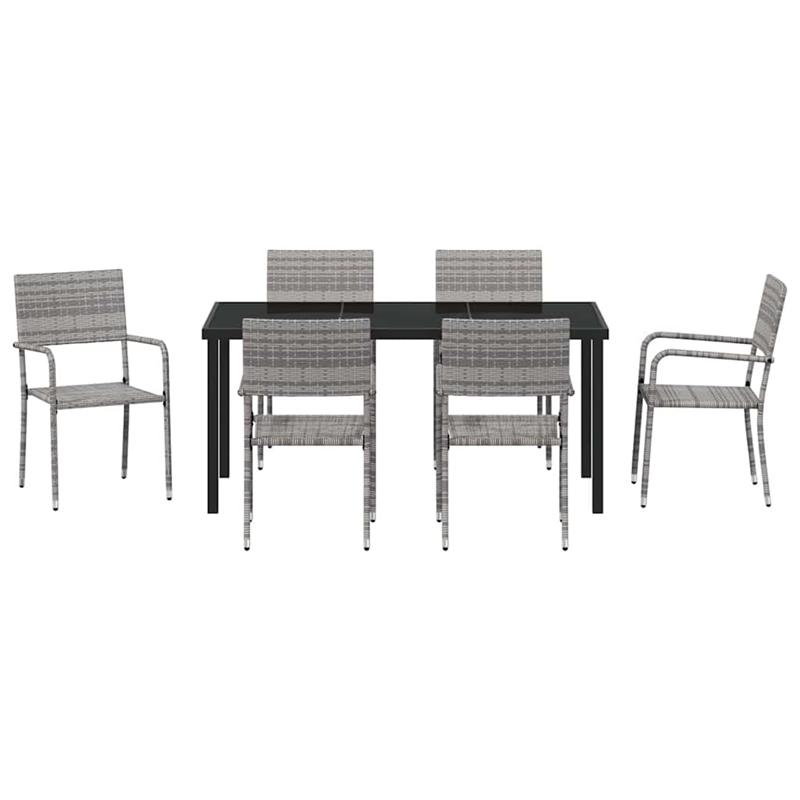 vidaXL Poly Rattan Dining Set with Cushions in Gray