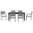 vidaXL Poly Rattan Dining Set with Cushions in Gray