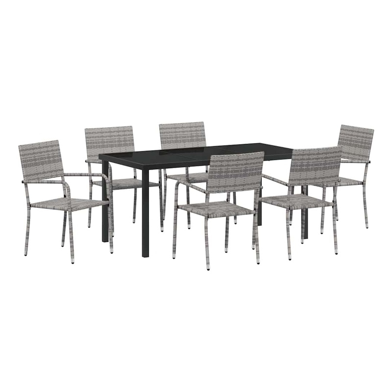 vidaXL Poly Rattan Dining Set with Cushions in Gray