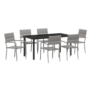 vidaXL Poly Rattan Dining Set with Cushions in Gray