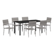 vidaXL Poly Rattan Dining Set with Cushions in Gray