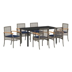 vidaXL Steel Dining Set with Cushions in Black/Gray