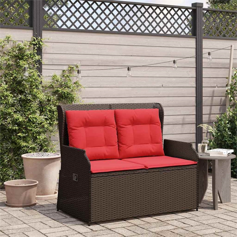 vidaXL Poly Rattan Garden Bench in Brown