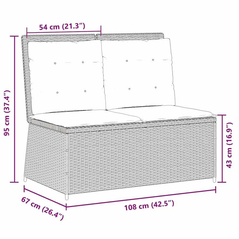 vidaXL Poly Rattan Small Garden Bench in Gray
