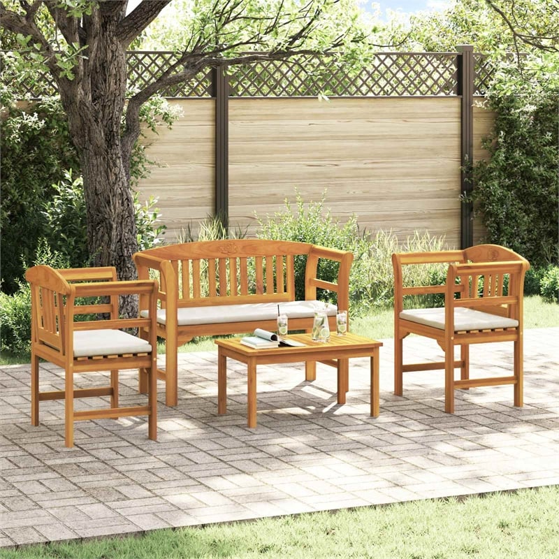 vidaXL Solid Acacia Wood Lounge Set with Cushions in Borwn