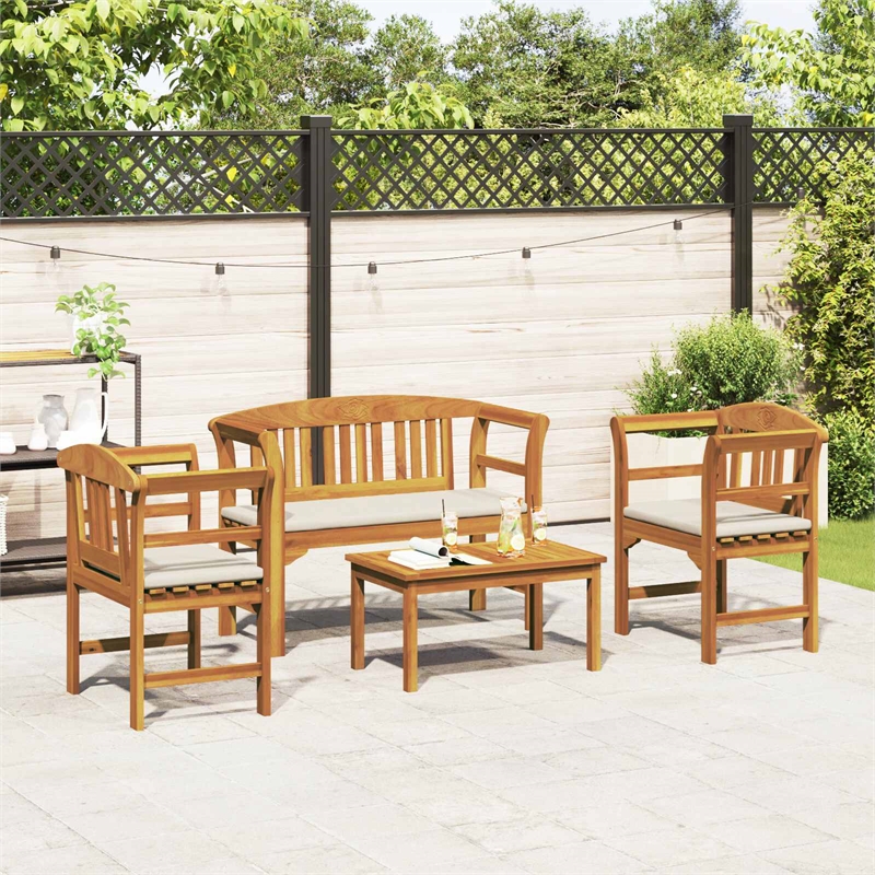 vidaXL Solid Acacia Wood Lounge Set with Cushions in Borwn