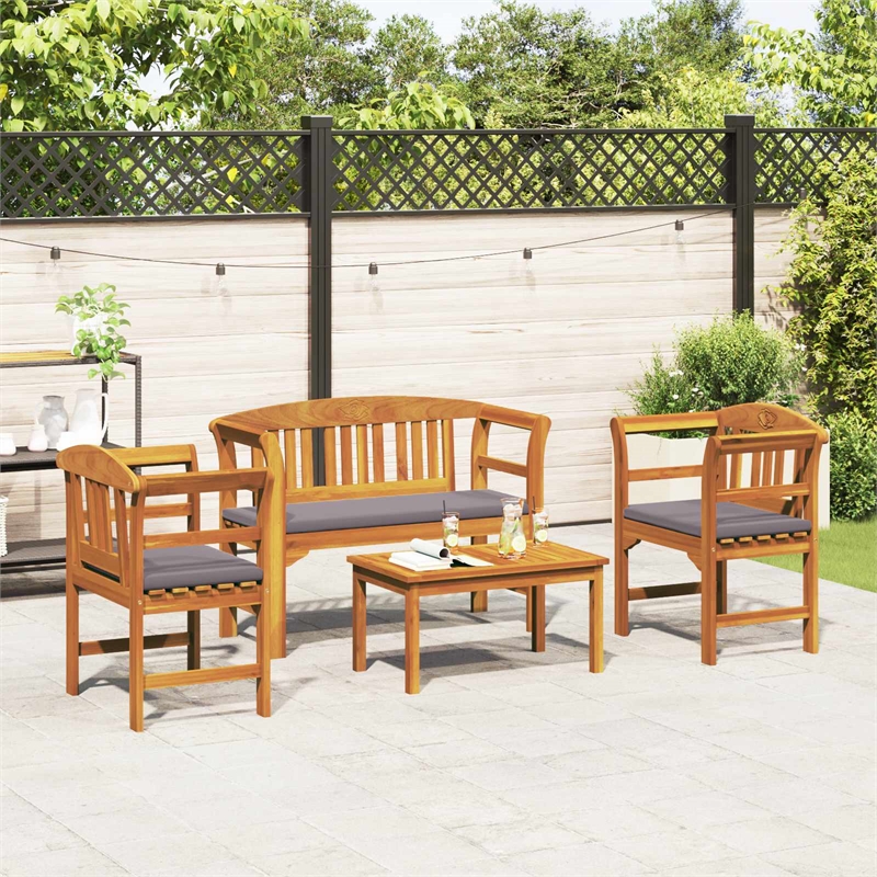 vidaXL Solid Acacia Wood Lounge Set with Cushions in Borwn