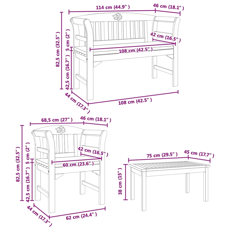 vidaXL Solid Acacia Wood Lounge Set with Cushions in Borwn