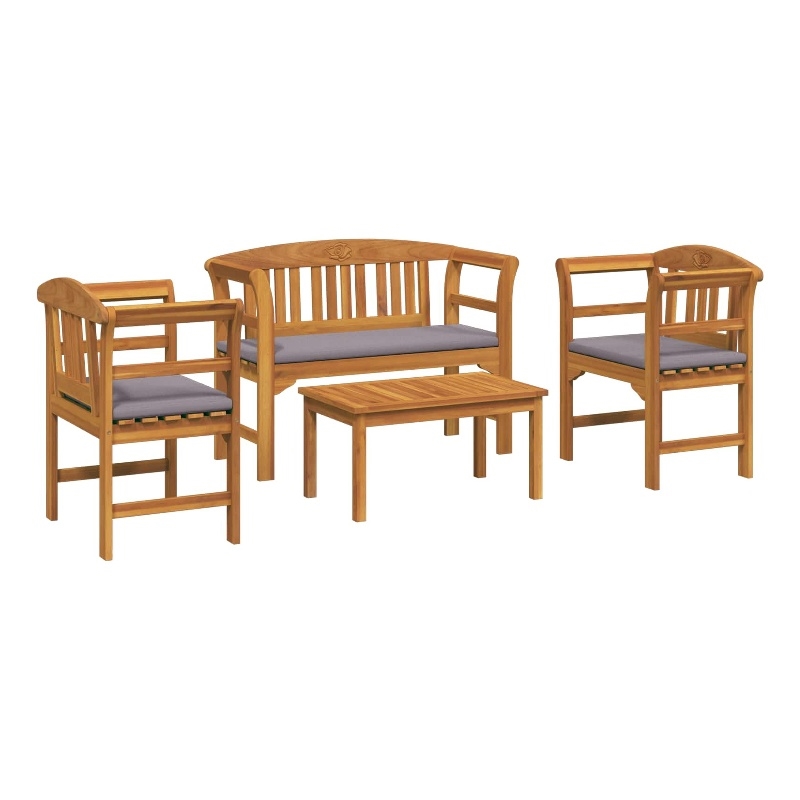 vidaXL Solid Acacia Wood Lounge Set with Cushions in Borwn