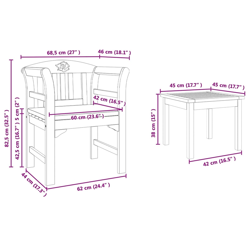 vidaXL Solid Acacia Wood Lounge Set with Cushions in Borwn