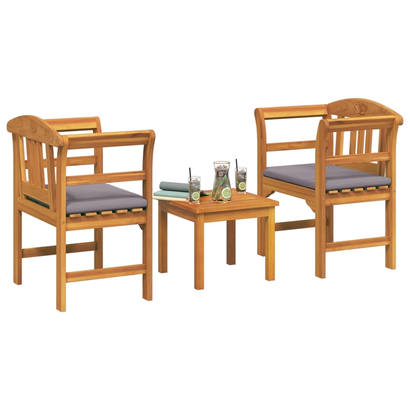vidaXL Solid Acacia Wood Lounge Set with Cushions in Borwn