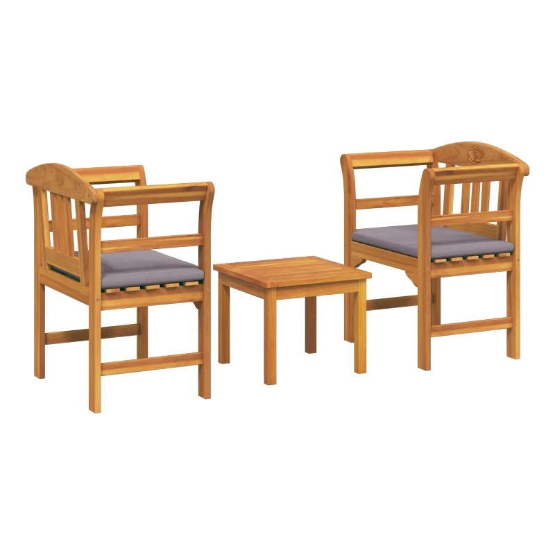 vidaXL Solid Acacia Wood Lounge Set with Cushions in Borwn