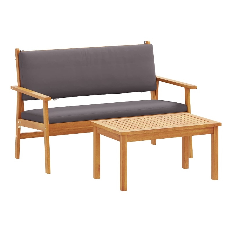 vidaXL Solid Acacia Wood Sofa Set with Cushions in Anthracite