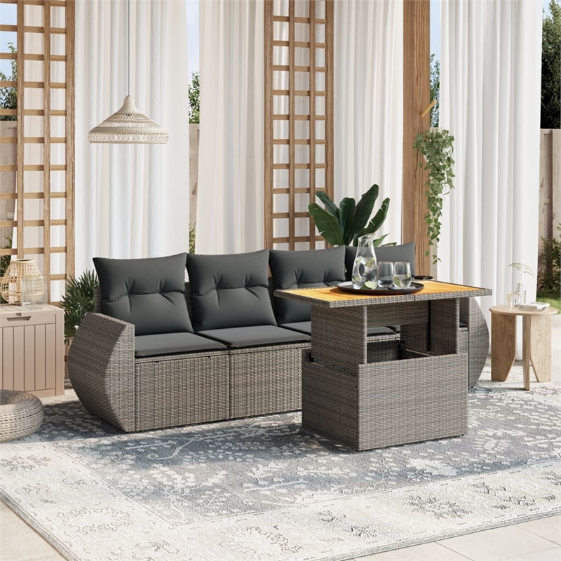 vidaXL 5 Piece Solid Acacia Wood Medium Sofa Set in Gray