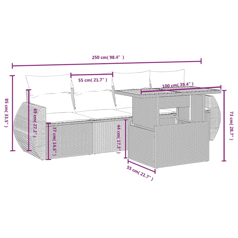 vidaXL 5 Piece Solid Acacia Wood Medium Sofa Set in Gray