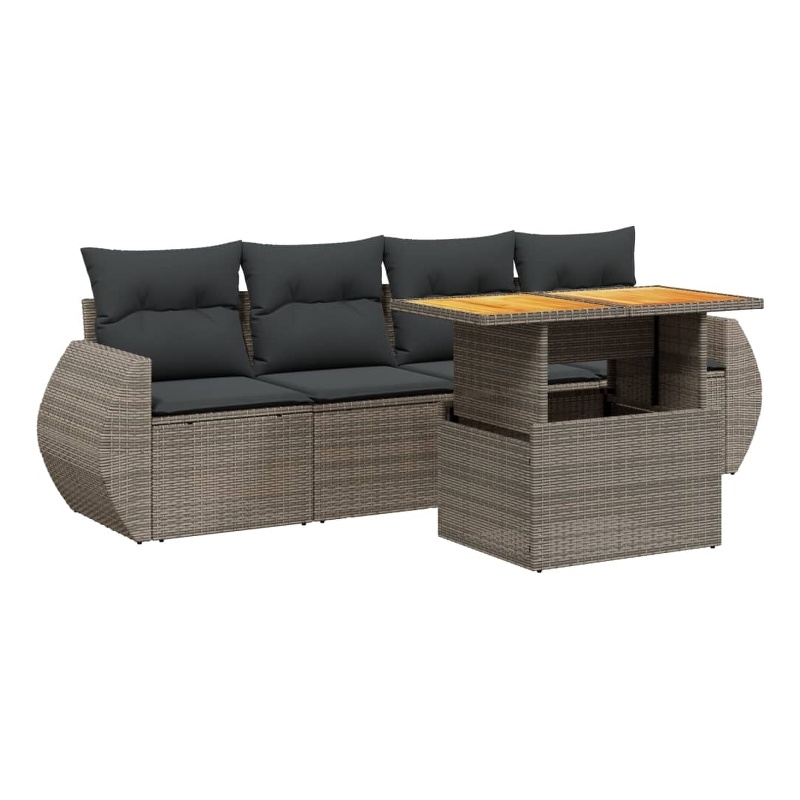 vidaXL 5 Piece Solid Acacia Wood Medium Sofa Set in Gray