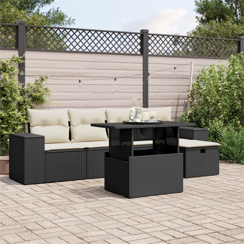 vidaXL 6 Piece Steel Sofa Set in Black/White/Cream