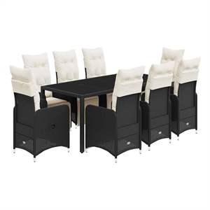 vidaXL 9 Piece Poly Rattan Bistro Set in Black/White/Cream