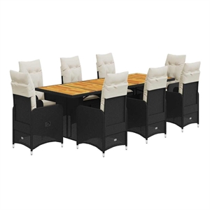 vidaXL 9 Piece Poly Rattan Bistro Set in Black/White/Cream