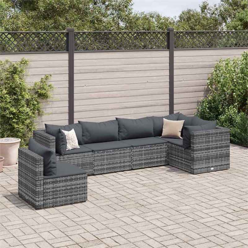 vidaXL 6 Piece Poly Rattan Lounge Set in Gray/Anthracite