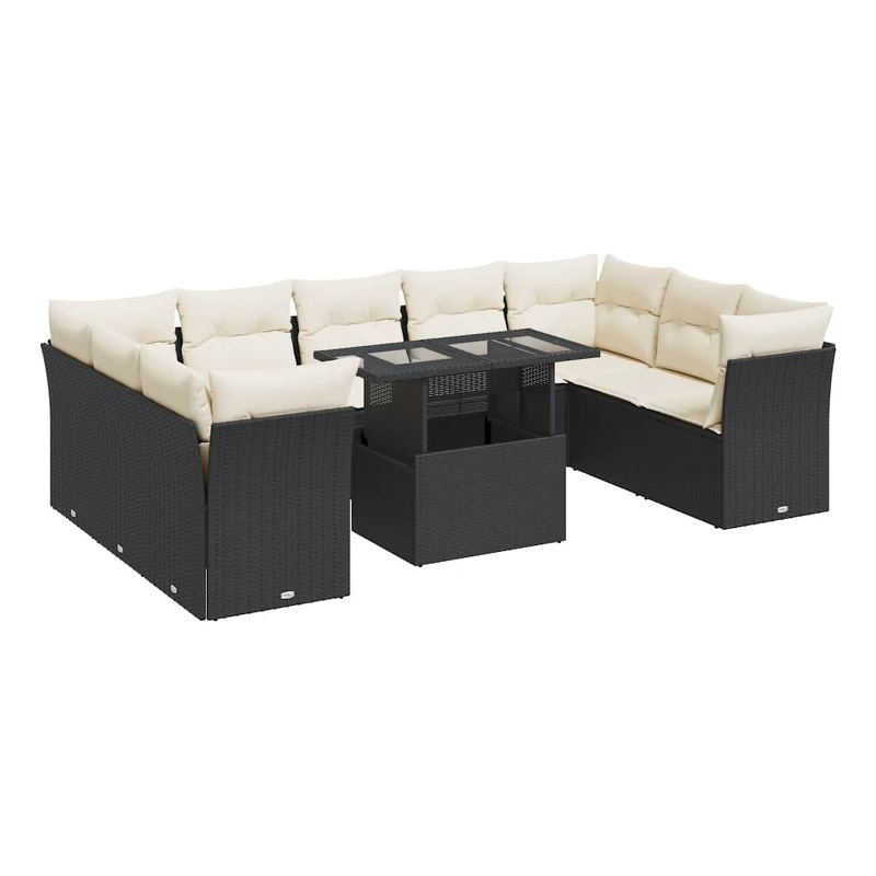 vidaXL 10 Piece Poly Rattan Standard Sofa Set in Black