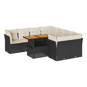 vidaXL 9 Piece Poly Rattan Small Sofa Set in Black/White/Cream